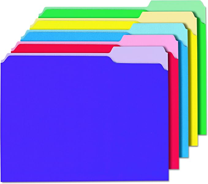 Universal 12306 Recycled Interior File Folders, 1/3 Cut Top Tab, Letter, Assorted, Box of 100