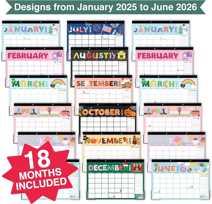 Hadley Designs Large Desk Calendar 2025-2026 - Desktop Calendar 2025, 18-Month Desk Calendars for Home, Office & Classroom, Cute Doodle Classroom Must Haves, Fatih Based Easter Gifts for Women & Men