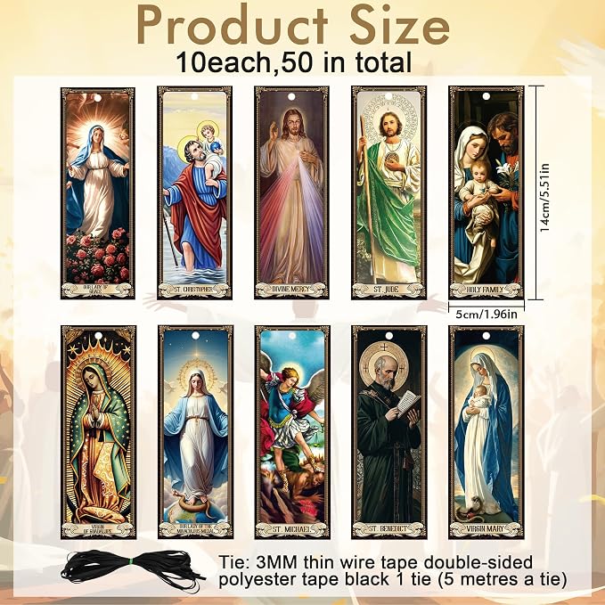Bozidol 50 Pcs Catholic Saints Bookmarks Bulk, Christian Religious St. Michael Virgin Mary Prayer Bookmarks, Inspirational Bible Verse Book Markers for Women Men Church Sunday School Supplies