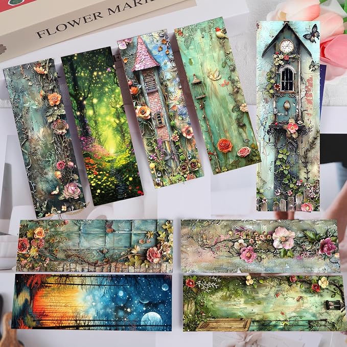 Vintage Flower Bookmarks Gifts - 60 Pcs Retro Floral Bookmark Paper Natural Wildflower Plant Book Mark Page Clips for Women Girls Book Lovers Students Teachers Bookish Reading Gifts
