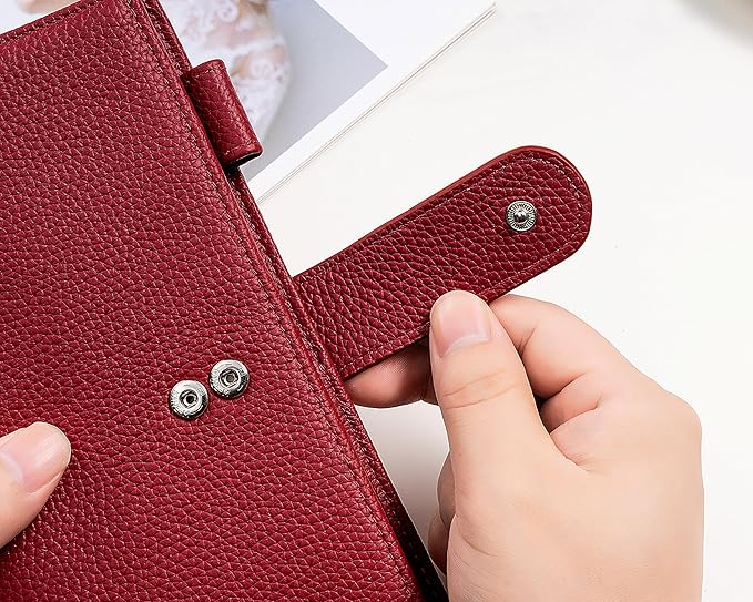 Genuine Leather Cover for Hobonichi Weeks/Weeks Mega with Pen Loop, Card Slots, Back Pocket, and Bookmarks (Red)