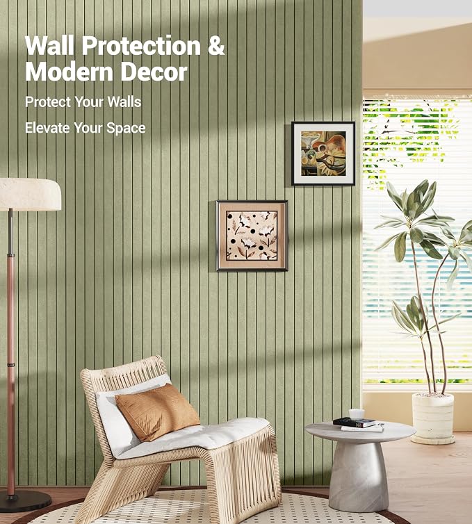 1/2" Thick Cork Board for Office, 6 Pack Felt Wall Tiles -28"x18" with Safe Adhesive Tabs, Large Bulletin Board, Push Pin Board Organizer Wall - Sage Green