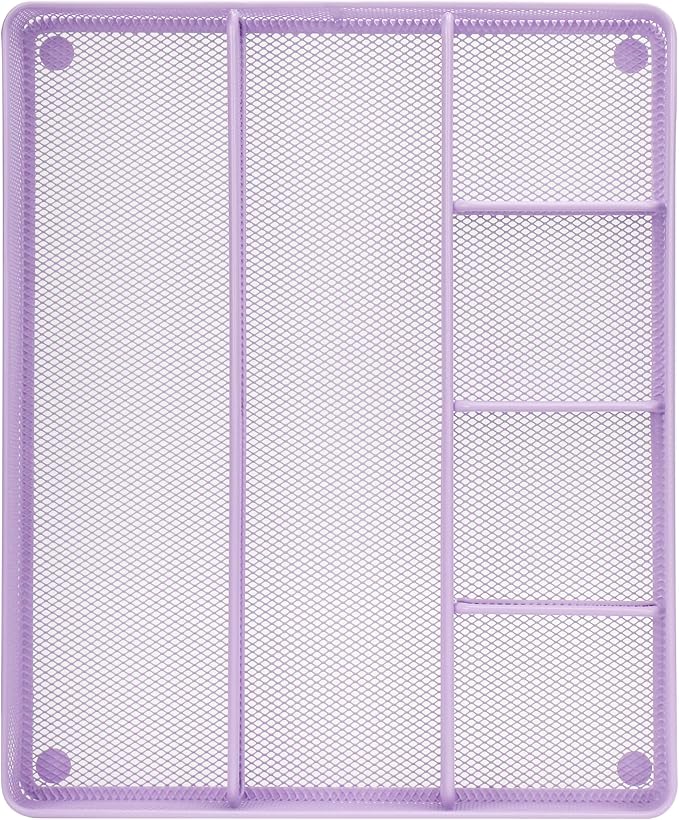 Annova Desk Top Organizer/Storage Tray - Metal Mesh with Dividers for Pens, Desktop Accessories, Bathroom, Kitchen, Makeup and Office Supplies (Large, Light Purple)