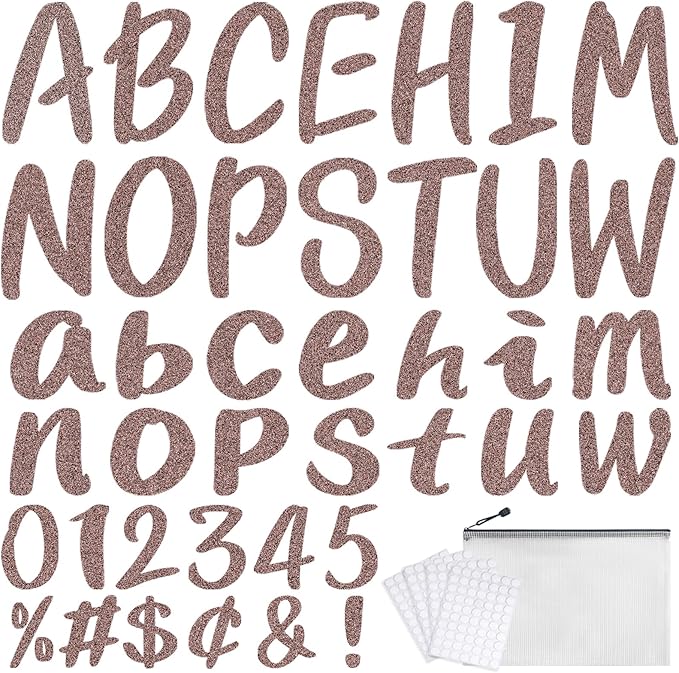 273 Pcs 4 Inch Glitter Bulletin Board Letters Set - Poster Board Letter Cutouts with Alphabet, Symbols, Numbers, Storage Bag - Classroom Decor, DIY Projects, Teacher Supplies, Office (Brown)