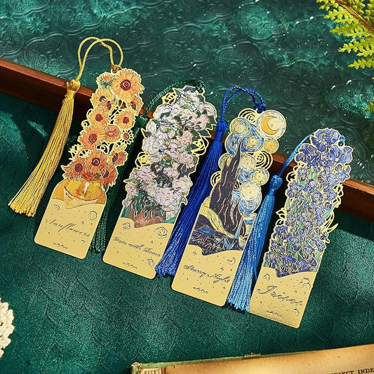 8 PCS Metal Bookmark with Tassel, Van Gogh Book Marks for Reading Women & Men, Book Lovers Gift