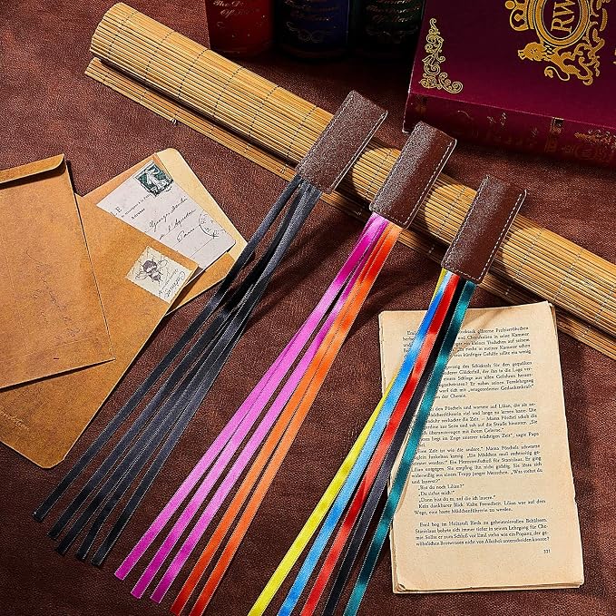 Outus 3 Pieces Bible Ribbon Bookmark Markers Artificial Leather Bookmark with Ribbons for Books Office(Retro Colors Ribbon)