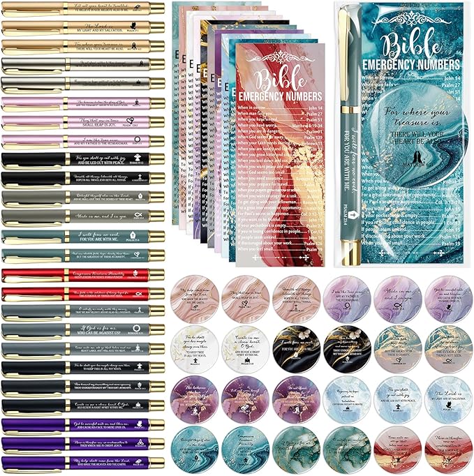 Sayglossy 50 Sets Mother's Day Women Christian Gifts Bulk Bible Verse Gel Pens Religious Compact Mirrors Emergency Bookmarks for Mother Grandmother Daughter Bible Study Group (Watercolor)