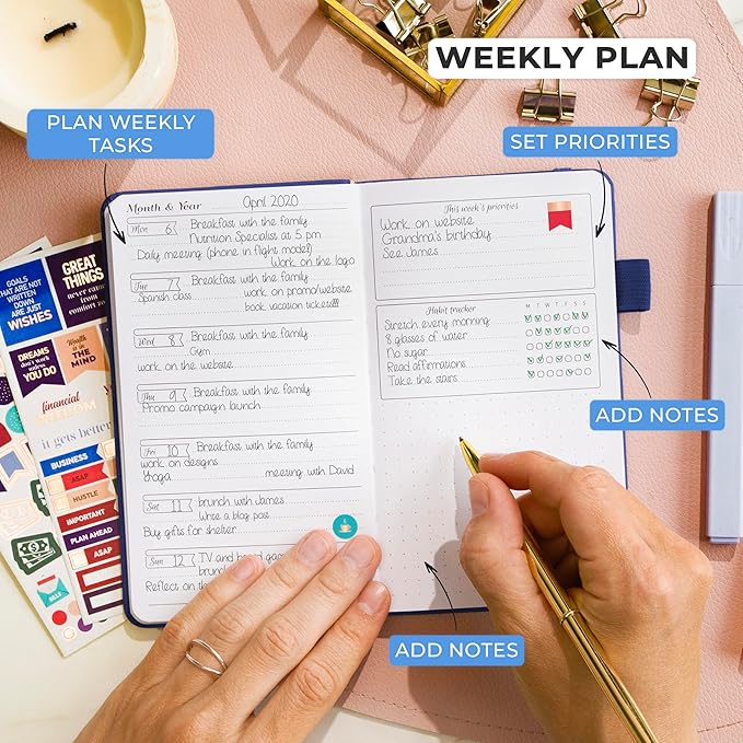 GoGirl Planner and Organizer for Women – Pocket Weekly Planner, Goals Journal & Agenda for Time Management & Productivity. Undated (Royal Blue)