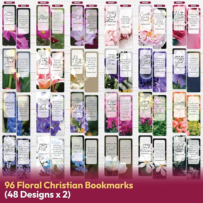 96 Bible Bookmark Pack with Bible Verses for Kids, Adults – Multiple Designs – Inspirational Christian Bookmarks for Women & Men – Bible Book Markers for Classroom, Bible Study