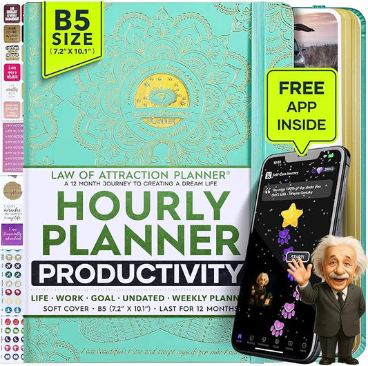 Deluxe Weekly and Monthly Planner | Law of Attraction Planner with Productivity App | 12-Month for Productivity, Gratitude & Goal Setting | Includes Foldable Vision Board, Gift Box & Stickers
