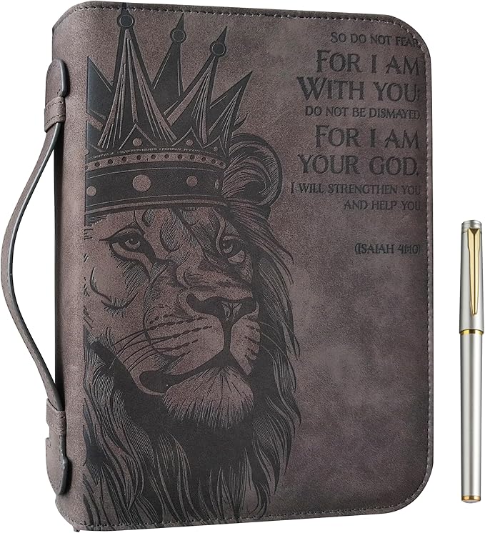 Medium Bible Cover for Men - Fits Bibles UP to 9.00" x 6.15" x 1.75" [Please Measure First] - Compact Vegan Leather Bible Case with Pen | The PCG Store