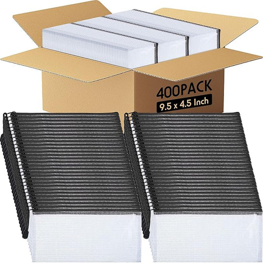 Zhehao 400 Pcs A6 Mesh Zipper Pouch Pencil Pouch with Zipper Waterproof Mesh Storage Bags Small File Bags for Classroom Organization School Office Supplies, 9.5 x 4.5 Inch (Black)
