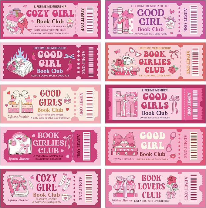 Laffact Pink Bow Reading Bookmarks - 240Pcs Cute Cozy Girl Ticket Style Book Club Gifts, Library Bookish Books Page Marker, Readers Accessories Reading Tracker for Book Lover Bookish Romance Reader