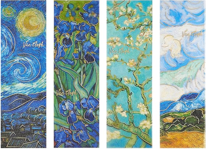 4PCS Fantasy Bookmarks, 5" × 1.5" Gold Foil PVC Book Marker, Van Gogh Inspired Bookish Gifts for Book Lovers