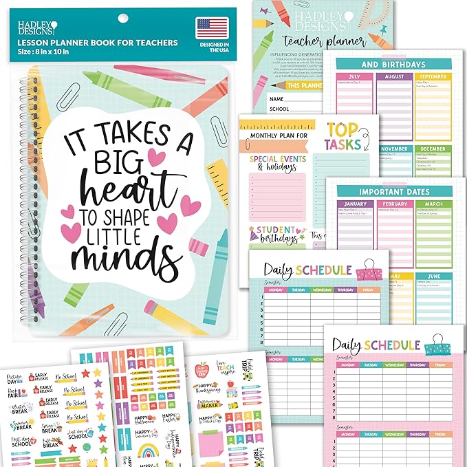 Hadley Designs Teacher Planner 2025-2026 – Lesson Planner Book for Teachers Must Haves, Undated Teacher Planners, Lesson Plan Notebook, Homeschooling Planners, Teachers Appreciation Gifts