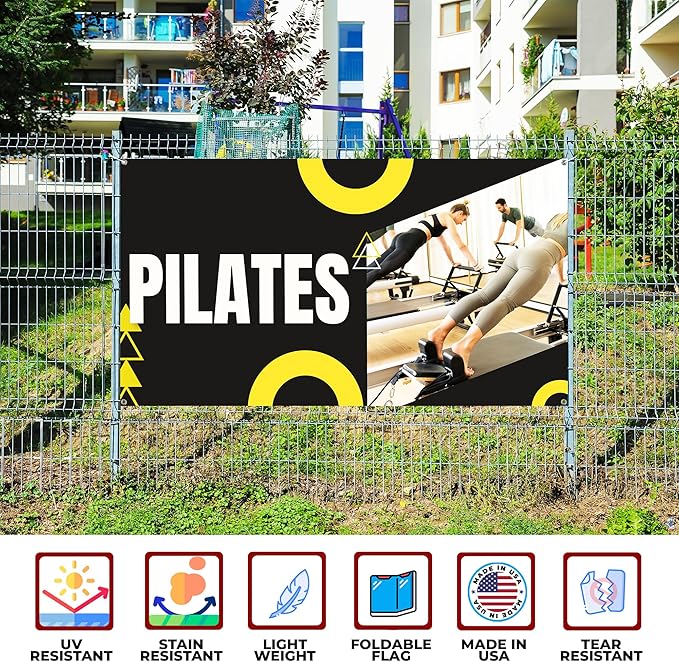Pilaates Large Banners and Signs for Outdoor by Mavis Printing-Polyester Banner with 4 Holes for Easy Hang Indoor & Outdoor|4x1 Feet HD Print Sign to Promote Church| Made in USA