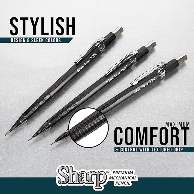 Pentel Sharp Mechanical Pencil (0.7mm), Black & Blue Barrel, 5 pack (P2057BP5AC)