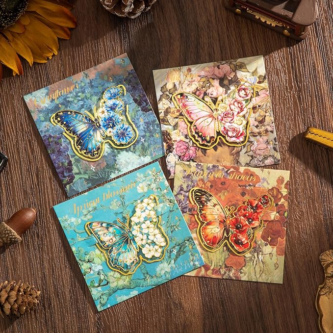 4 PCS Metal Butterfly Bookmarks, Golden Clips Bookmark Monet Oil Painting Theme Book Mark Bookmarks for Book Lovers Women Teens Writers Readers Children