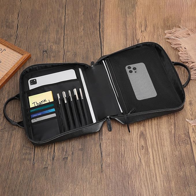 Polare Napa Leather Bible Cover Bag with Handle & Strap, Large Bible Carrying Case Organizer for Church Bible Study, Premium Christian Gift for Men and Women (Black)