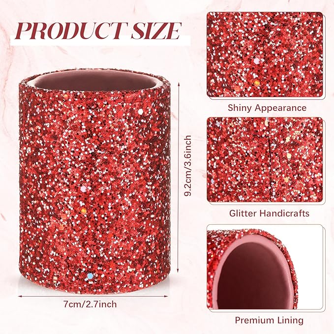Sabary 8 Pcs Red Pens with Pen Holder for Desk Glitter Crystal Diamond Cute Ballpoint Fancy Pencil Holder Bling Desk Organizer for Women Girls School Office Supplies Wedding Graduation Gifts