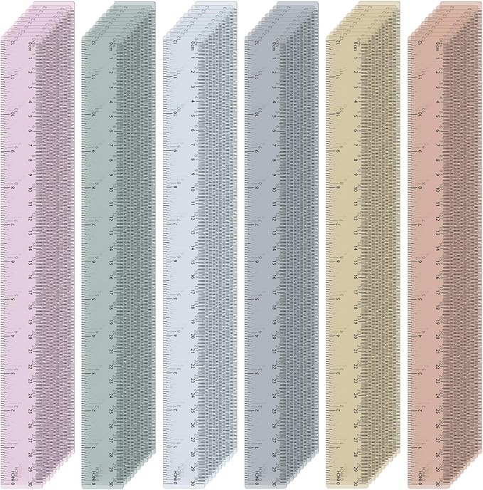 60 Pcs Plastic Clear Rulers 12 Inch, Transparent Assorted Color Ruler Bulk, with Imperial and Metric Scales for Home Office Supplies, Available in 6 Colors(Morandi)