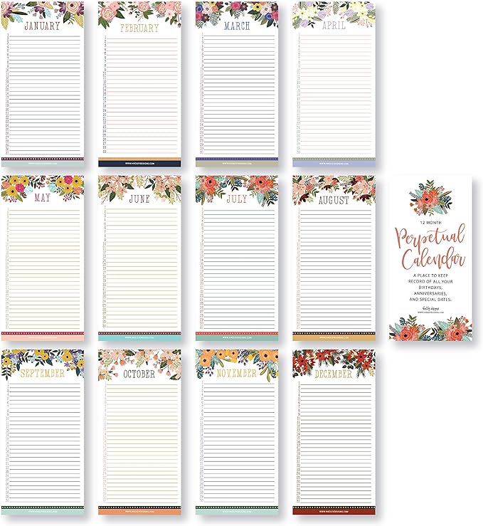 Hadley Designs Floral Perpetual Birthday, Anniversary, Special Event Reminder Calendar Book Journal for Important Family Date Remembrance Wall Hanging, Mom Dutch Bday Gift Card Planner Organizer