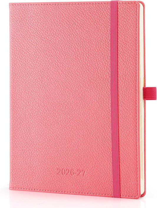 Weekly Planner 2026-2027 A5 (6.5" x 8.5") 12 Months (Jul'26 - Jun'27) Weekly & Monthly Planner with Month Tabs & Inner Pocket, Expenses/Note Pages, PU Leather Pink