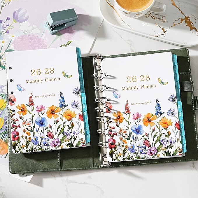 2026-2028 Monthly Planner Refill - 7-Hole Punched, A5 Planner Inserts, from Jul. 2026 - Jun. 2028, Planner Refills with 7-Hole Punched, 5-1/2" x 8-1/2", Two Pages Per Month,Monthly Tabs