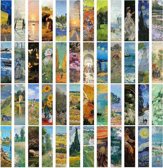 200 Pieces Oil Paintings Bulk Bookmarks, 50 Designs Art Painting Book Marks for Students Double Sided Cute Book Mark for Book Lovers Themed Book Marks for Children Students Classroom Gift for Teacher