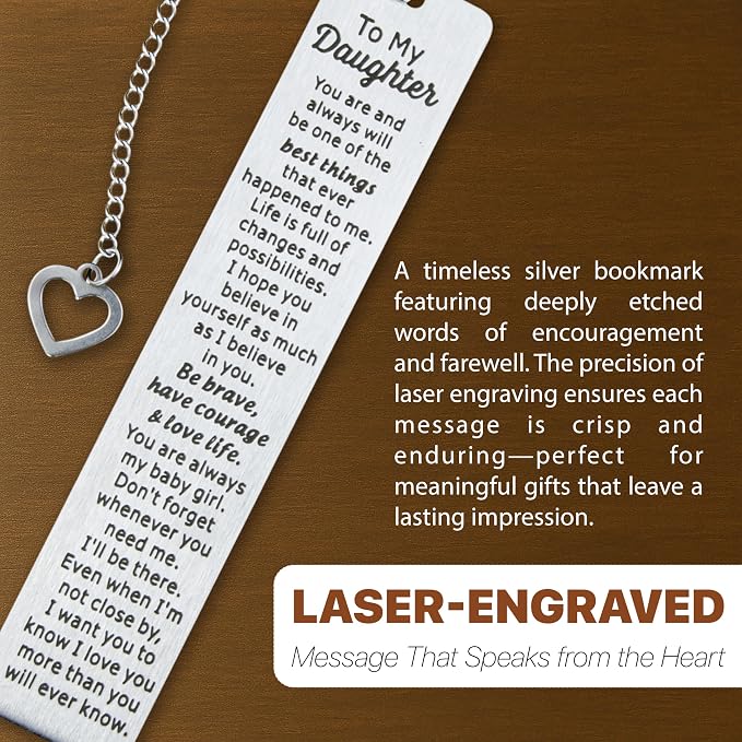 Daughter Metal Bookmark – Inspirational Graduation Gift for Daughter, Birthday Gifts for Daughter Girl, College Graduation Daughter Gift from Mom, Stainless Steel Bookmark Metal Bookmarks for Women