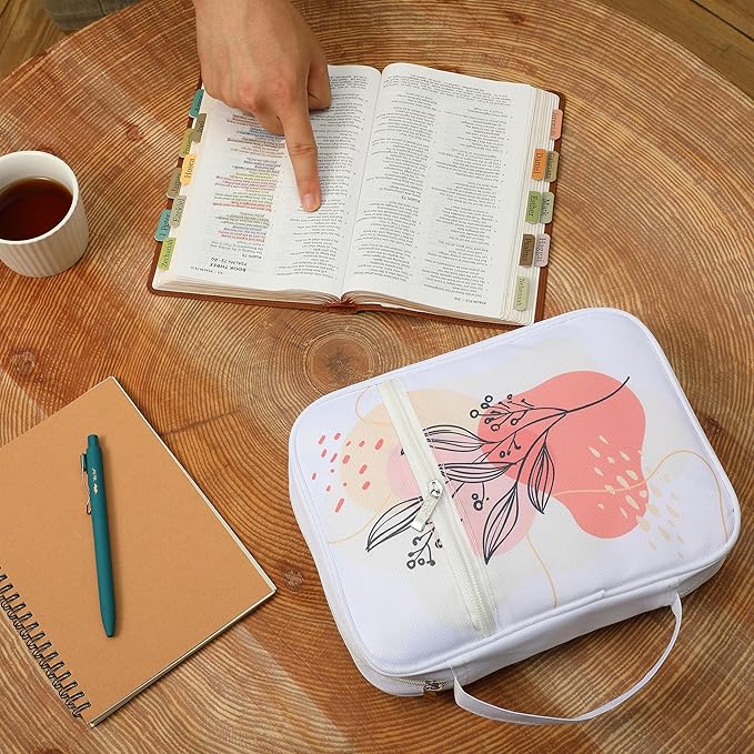Mr. Pen- Bible Cover Case, Carrying Book Case with Durable Handle and Zippered Pocket, Bible Protective Church Bag for Men & Women, Christian Gifts, Blush Bloom