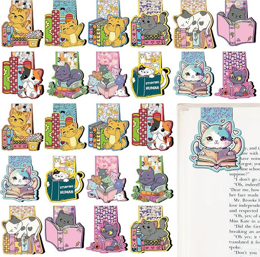 Cute Cat Magnetic Bookmarks - 24 Pcs Funny Bookish Magnet Book Marks Bulk Cartoon Animal Page Markers Clips Reading Women Bookish Lovers Student Teacher School Accessories Birthday Gifts