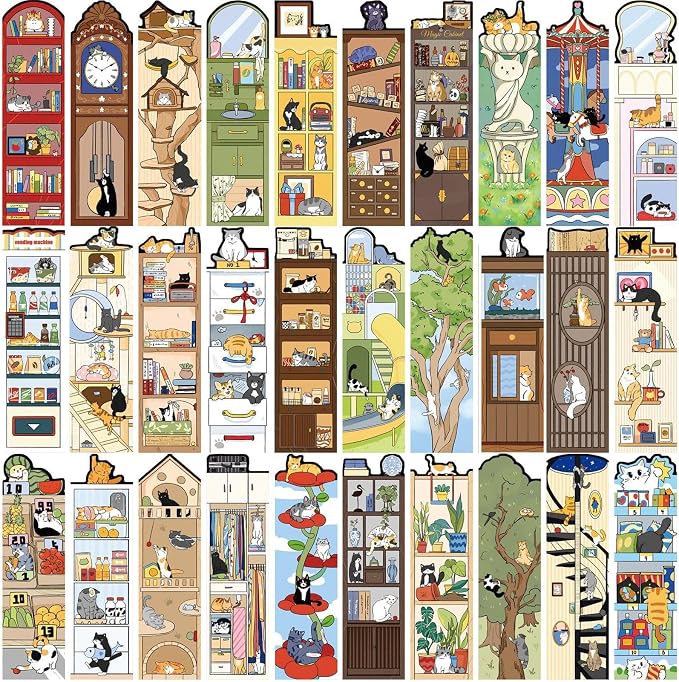 30 Pcs Kitty Bookmarks,Book Tracker,Book Tracker Bookmark，Funny Bookmarks for Men,Women,Book Lovers,Page Markers for Students Teachers Reading,DIY Art Decoration Cards，Romance Reader Present Handmade