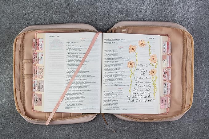 DiverseBee Bible Cover with Handles, Zippered Bible Carrying Case for Women and Girls, Bible Tote Bag for Kids, Book Cover Accessories, Christian Gifts 7.5 x 10 x 2.5in (Vanilla)