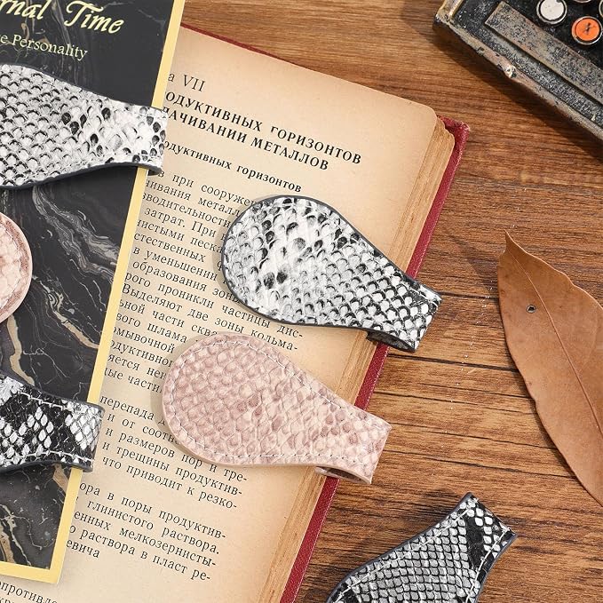3PCS Vintage Magnetic Leather Bookmark, Leather Magnetic Bookmarks for Women, Magnetic PU Bookmarks Clip Book Accessories, Snake Skin Pattern