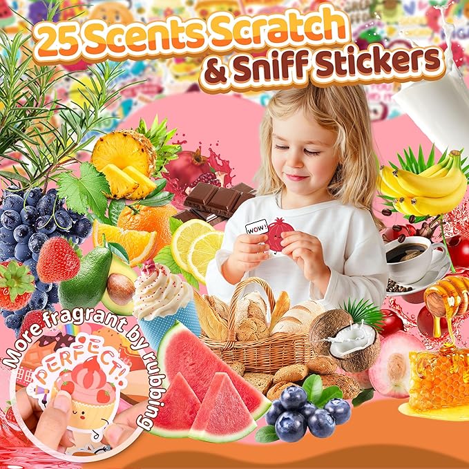 300PCS Large Scratch and Sniff Scented Stickers for Kids, Incentive Smelly Summer Sticker, Motivational for Kids Christmas Gift, Bigger Reward Stickers for Student Classroom Must Haves School Supplies