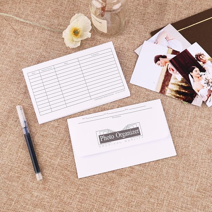 Lineco, Photo File Envelopes 4X6 Inch, Acid-Free Picture Organizer, White Archival Photograph Collection for Postcards, Greeting Cards (25/Pack, 2 Packs)
