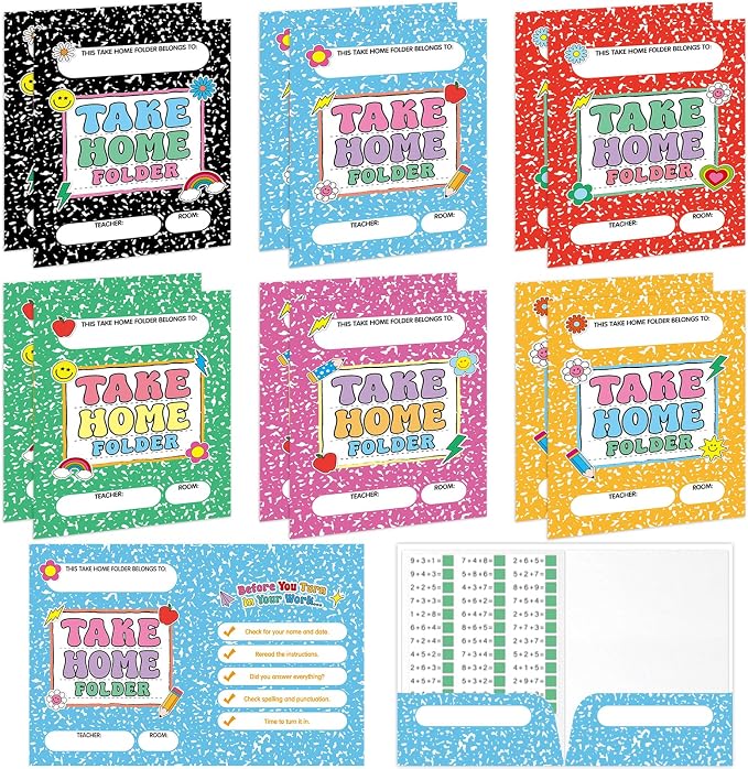 12PCS Homework 2 Pocket Folders Bulk for Students Take Home Folders A4 Letter Size Composition Notebook Classwork Homework Organizer for Home Office Teachers Educational Supply 9.45 x 12.2 Inch