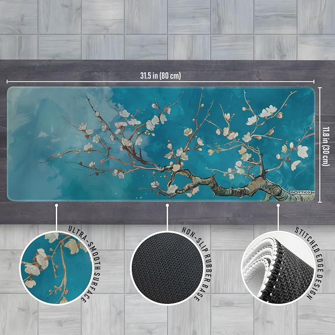 XL Large Gaming Mouse Pad for Desk - Desk Mat for Keyboard and Mouse - PC Mouse Pad - Non-Slip Water Resist Rubber Base, Stitched Edges - 31.5x11.8 in - 80x30 cm (Almond Blossoms, X-Large)