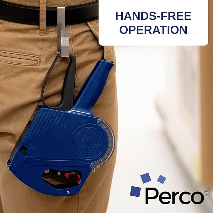 Perco Pro 2-Line Price Gun | 2-Line 16-Characters Price Labeler Gun Pre-Loaded with 750 Blank White Labels and an Ink Roll - Also Includes a Label Scraper Bundled with Perco Labeler Gun Clip
