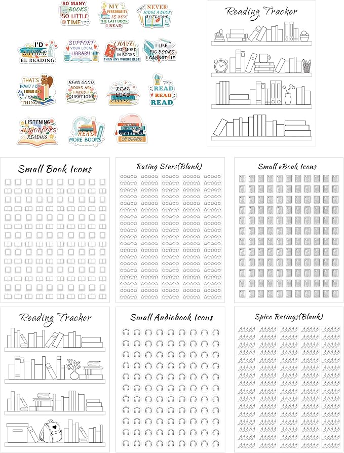 8 Sheets 6x8 Inch Reading Journal Tracker Stickers Bookmark Tracker Sticker | Reading Progress Stickers for Book Lovers Bookish Bookworms Student Gift
