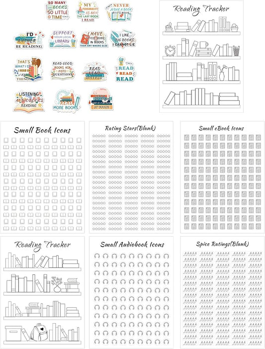 8 Sheets 6x8 Inch Reading Journal Tracker Stickers Bookmark Tracker Sticker | Reading Progress Stickers for Book Lovers Bookish Bookworms Student Gift