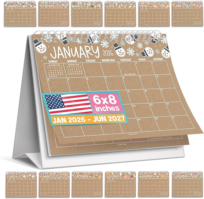 Small Desk Calendar 2026-18-Month 2026 Desk Calendar Small for Home, Office & Classroom, Standing Flip Desks Calendars 2026-2027, Teacher Appreciation Gifts, Graduation Gifts