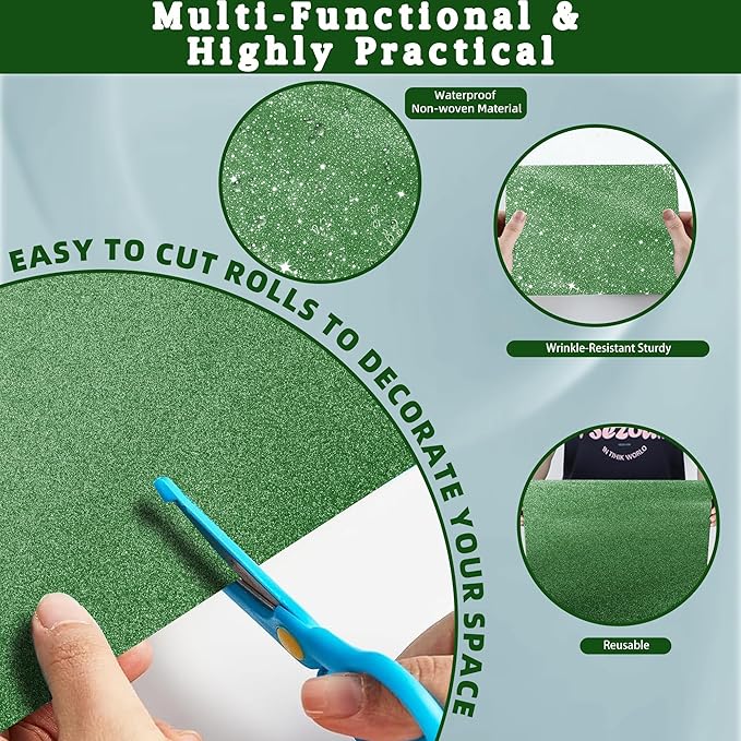 16" × 30ft Green Glitter Bulletin Board Roll Reusable Board Background Paper Wallpaper DIY Art Poster Paper Classroom Bulletin Board Decor for School Office Arts Crafts Home Wall Decor Supplies