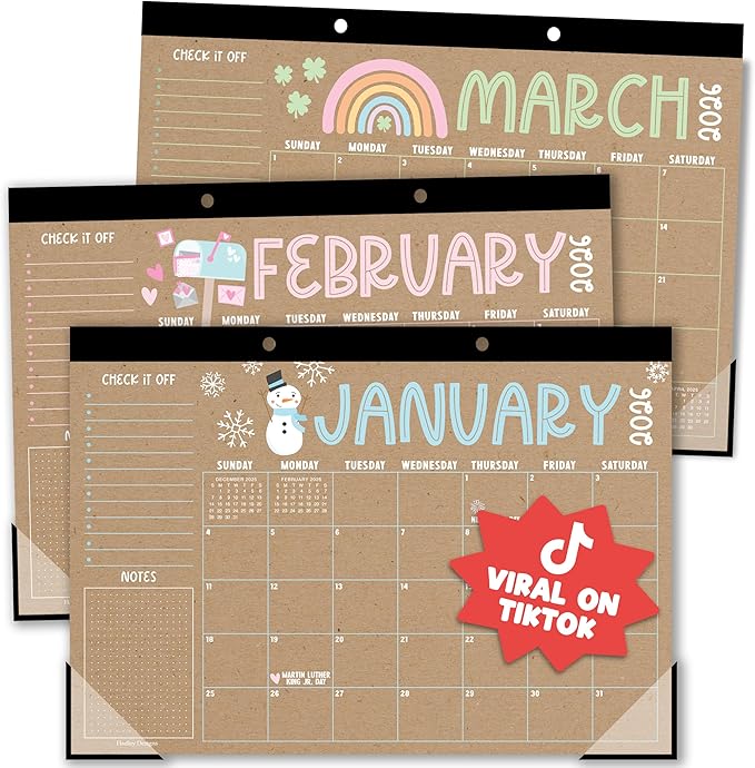Hadley Designs Large Teacher Desk Calendar 2026-2027 - Desktop Calendar 2026, 18-Month Desk Calendars for Home, Office & Classroom, Cute Classroom Must Haves, Teacher Appreciation Gifts
