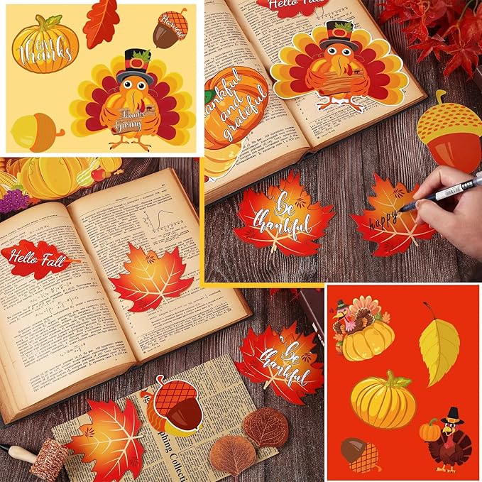 Marspark 68 Pieces Thanksgiving Classroom Decoration Fall Bulletin Border Decoration Pumpkin Maple Leaves Turkey Paper Cutouts Thanksgiving Wall Decor for Autumn Harvest Party School Home Windows