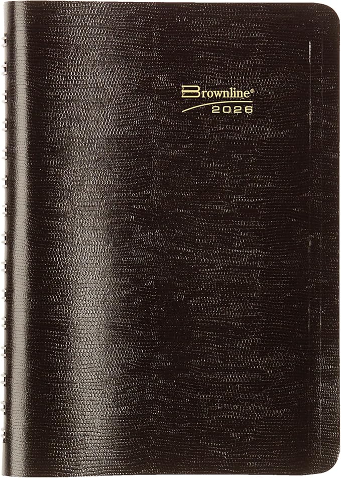 Brownline® 2026 Essential Daily/Monthly Planner, Appointment Book, 12 Months, January to December, Twin-Wire Binding, 8" x 5", Black (CB634W.BLK-26)