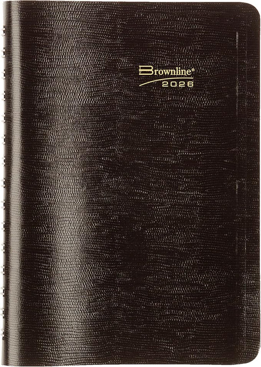 Brownline® 2026 Essential Daily/Monthly Planner, Appointment Book, 12 Months, January to December, Twin-Wire Binding, 8" x 5", Black (CB634W.BLK-26)