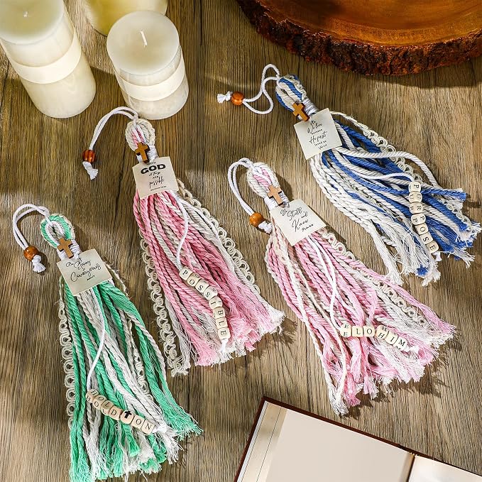 Skyygemm 4 Pcs Bible Tassel Bookmark 2026 Graduation Christian Gift Sunday School Supply Colorful Boho Bible Verses Cross Bookmark Class Reward for Back to School Supplies Book Lovers Christian Gift