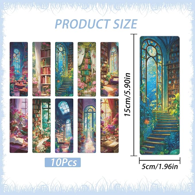 10 Pcs Secret Library Bookmarks Set, Stained Glass Aesthetic Book Mark for Book Lovers, Transparent Matte PVC Book Marker Clips Gifts for Bookworms and Reading Accessories (6 x 2 Inch)